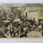 1939 postcard of refugees at the border at Port Bou. Produced by the French photo agency